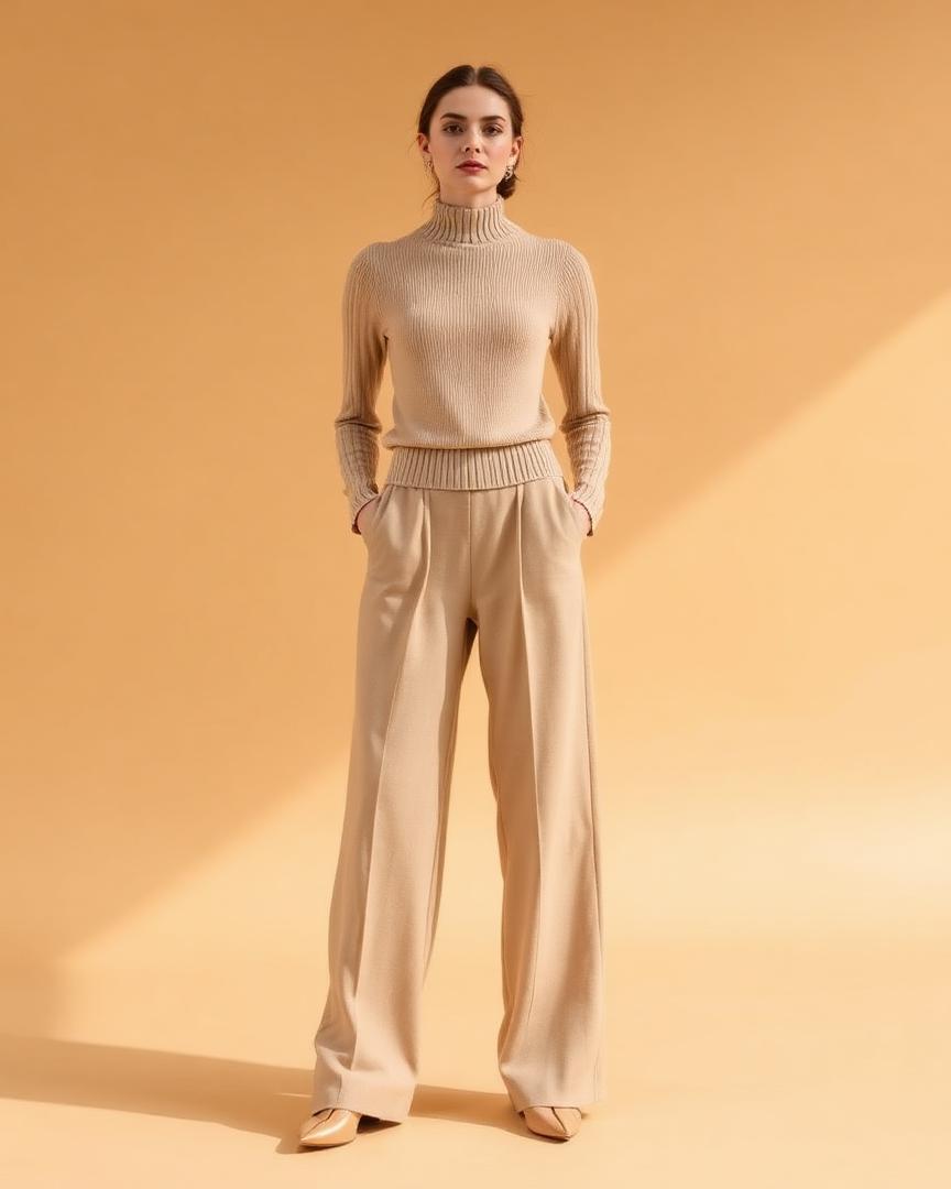 Beige knit two-piece set