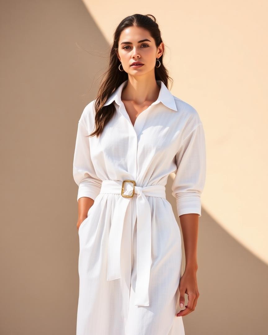 White linen shirt dress